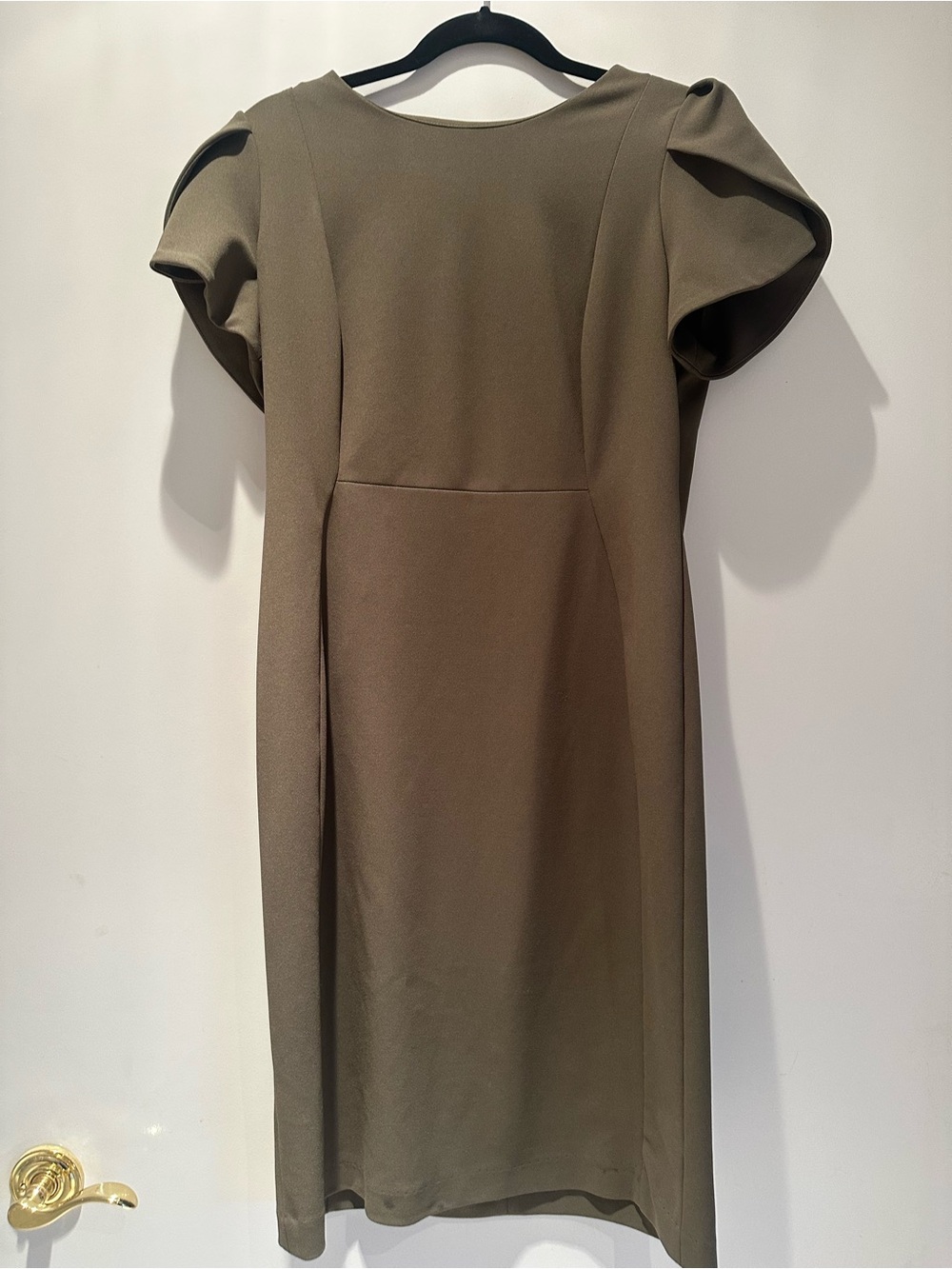 Calvin Klein Olive Green Puff-Sleeve Midi Dress